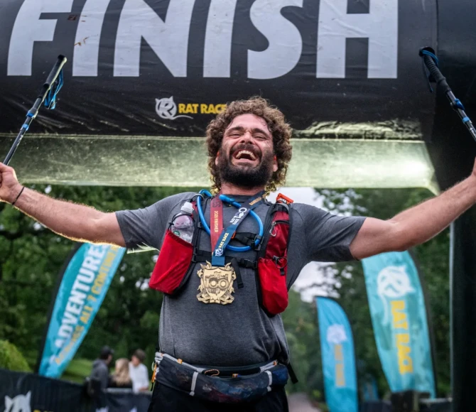 Man celebrating at finish
