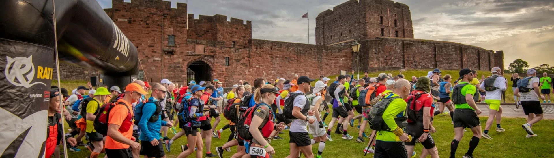 People running past of castle