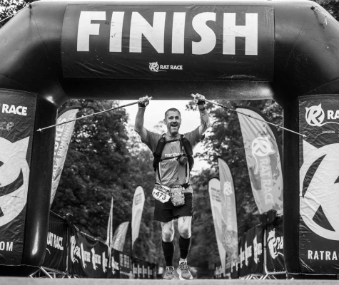 Man celebrating at finish