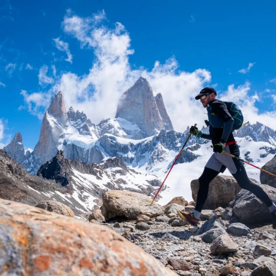 Man running on rocky terrain