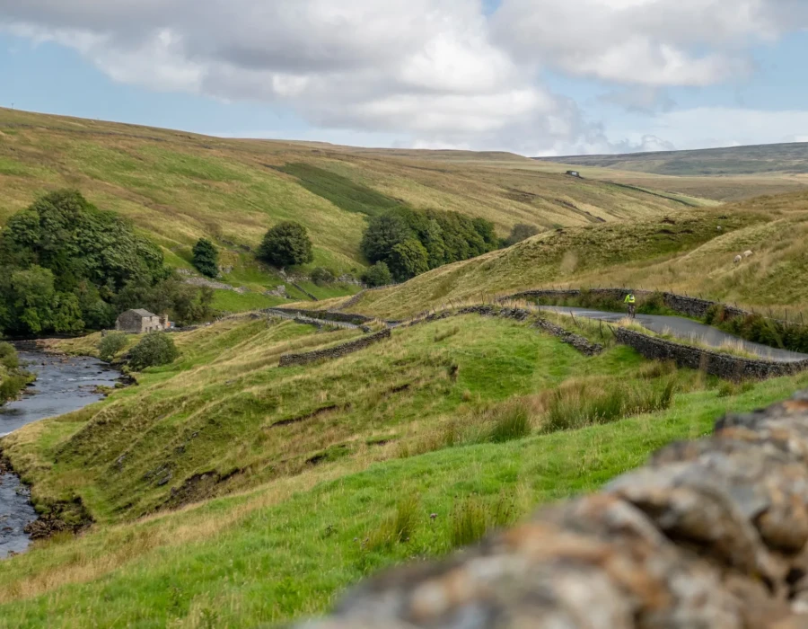 Rural road through rolling hills