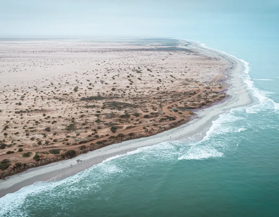 Sandy coastline and blue, clear water