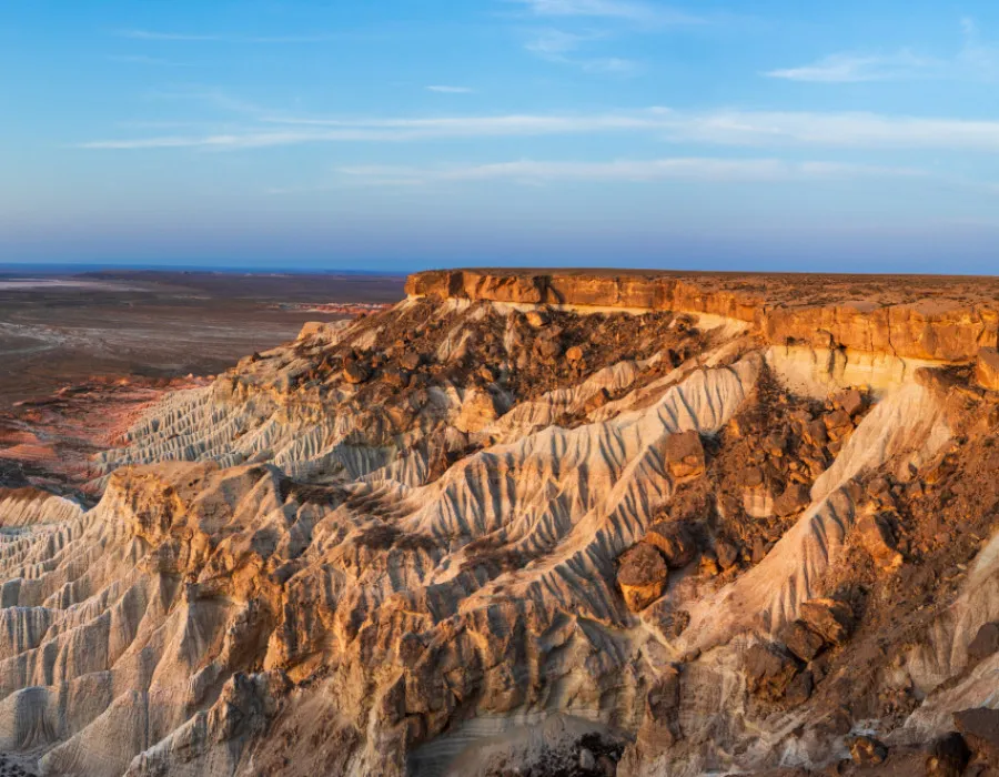 Rocky terrain and blue sky above