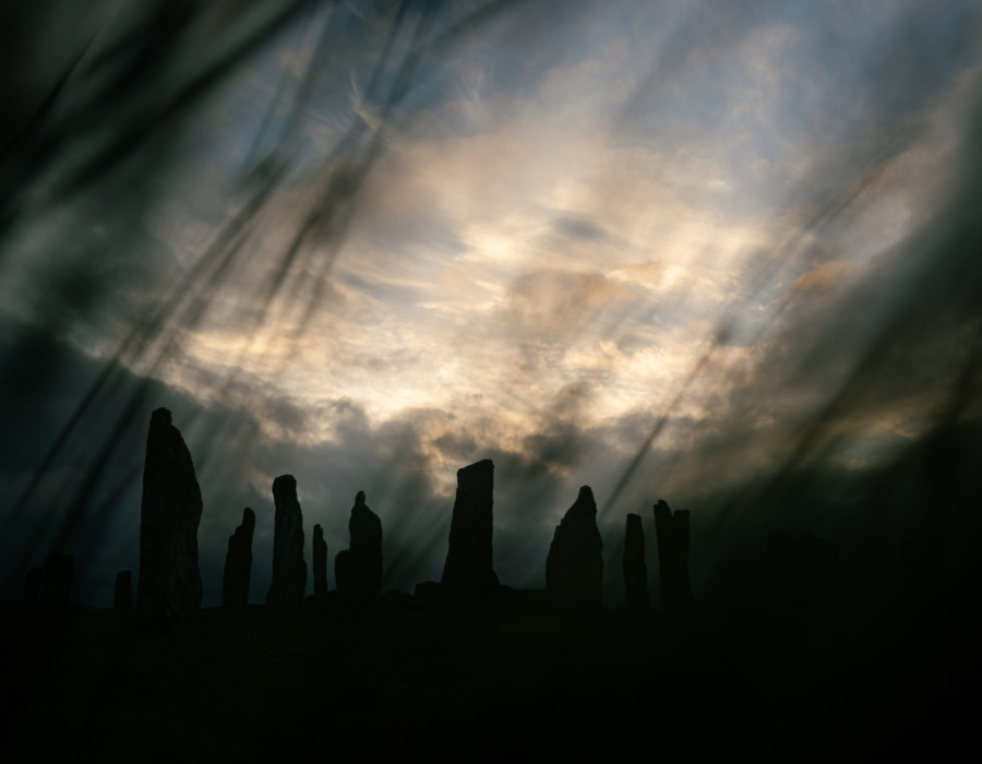 Stone stood with colourful sky above