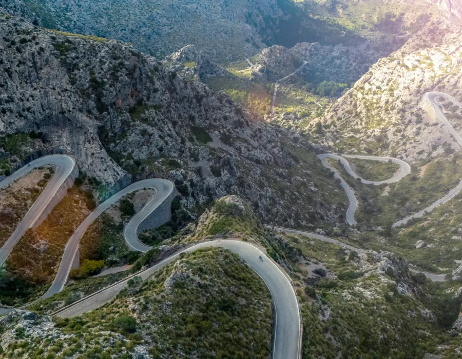 Road winding through mountainous terrain