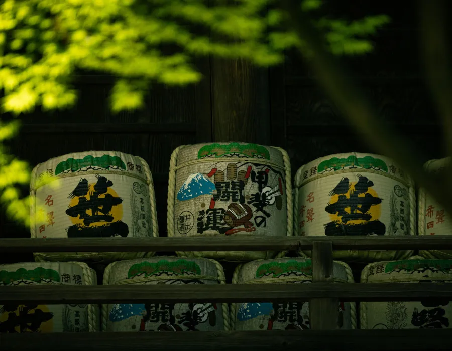 Baskets with Japanese writing resting on each other