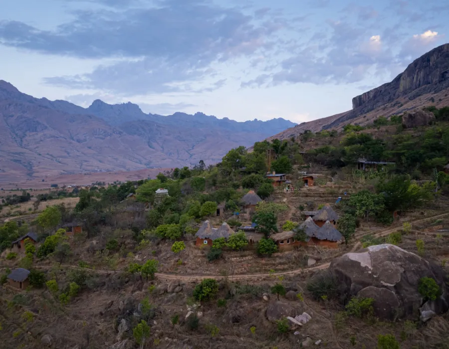 Houses with mountains behind