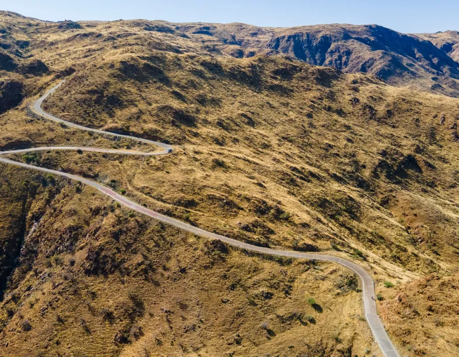 Winding road on rocky terrain