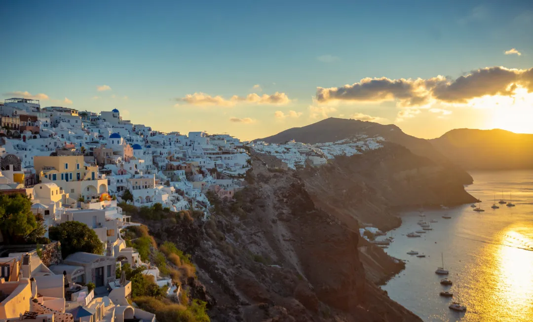 White buildings and cliff edge